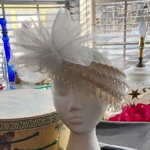 Elegant White Fascinator with Beaded Accents